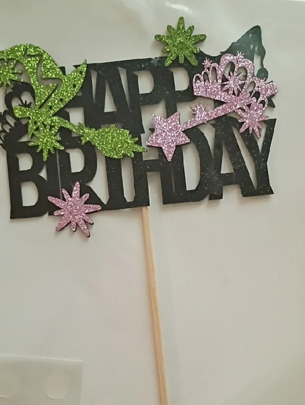 Glitter Wicked Inspired Happy Birthday Cake Topper Picks - Pink & Green